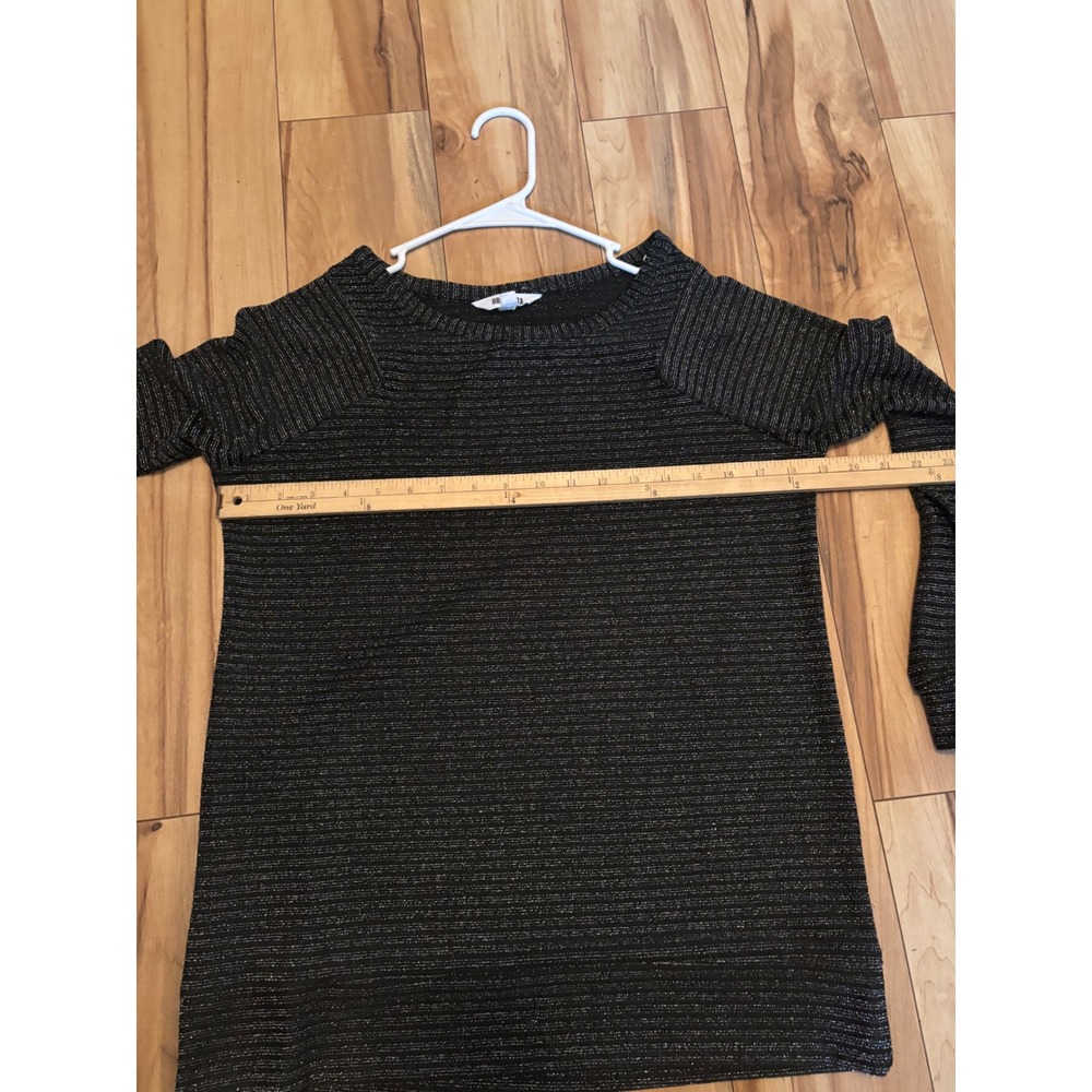BB Dakota Women's XS‎ Black Silver Metallic Striped Raglan Long Sleeve Top - Picture 9 of 11